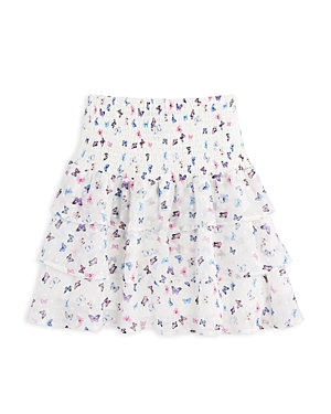 Shop Aqua Girls' Butterfly Clip Dot Smocked Tiered Skirt, Little Kid, Big Kid - 100% Exclusive In White Multi