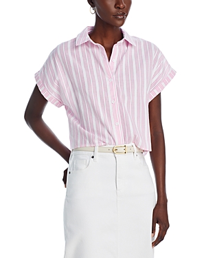 Shop Aqua Striped Embroidered Shirt - 100% Exclusive In Pink Stripe