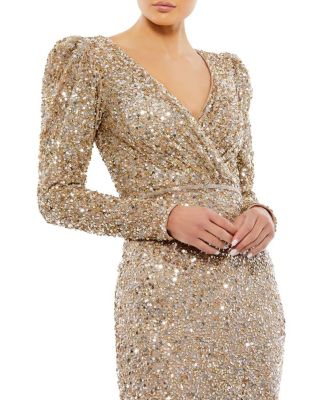 Puff Shoulder Sequined Surplice Gown