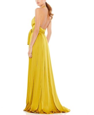 Charmeuse Halter Strap Soft Tie Waist Gown