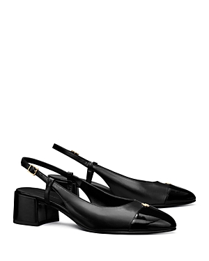 Shop Tory Burch Women's Capped Toe Slip On Slingback Pumps In Perfect Black