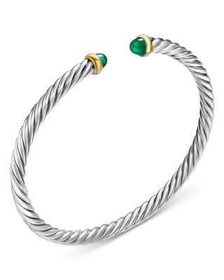 Sterling Silver & 14K Yellow Gold Cable Flex Green Onyx Bracelet, 4mm