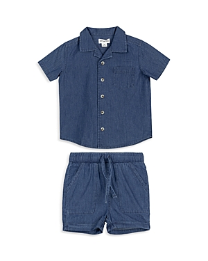 Shop Miles The Label Boys' Two Piece Chambray Shirt & Shorts Set - Baby In Blue