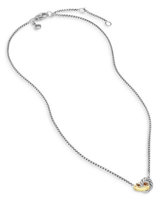 Petite Cable Linked Necklace in Sterling Silver with 14K Yellow Gold, 15-17&amp;quot;