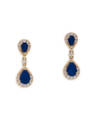 Bloomingdale's Fine Collection Blue Sapphire & Diamond Halo Drop Earrings in 14K Yellow Gold