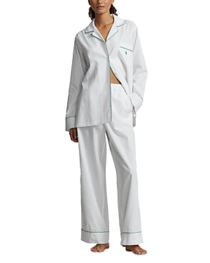 Shop Polo Ralph Lauren Striped Seersucker Long Sleeve Pajama Set In White Cloud