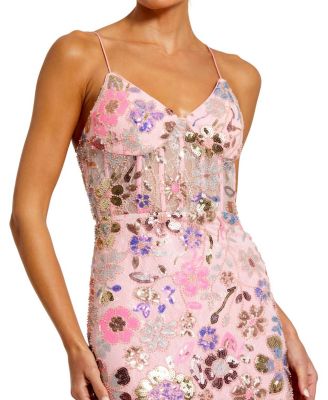 Slit Detail Spaghetti Strap Bustier Applique Gown