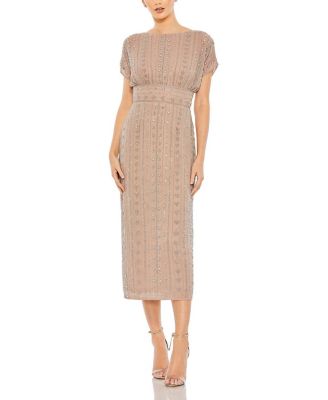 Beaded Cap Sleeve Column Midi Dress