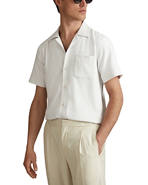 Shop Reiss Nitus Herringbone Regular Fit Button Down Camp Shirt In White