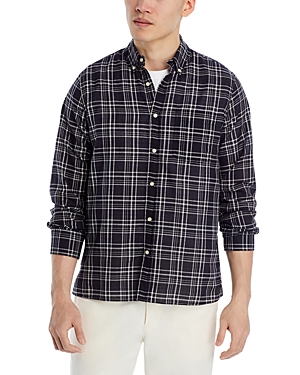 Shop Officine Generale Printed Long Sleeve Button Down Shirt In Black/white