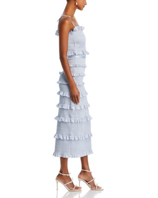 Lily Smocked Floral Print Ruffle Trim Midi Dress