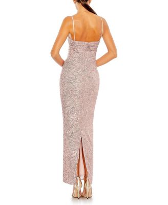 Sequined Strapless Faux Bow Column Gown