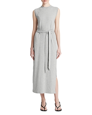 Shop Vince Cotton Sleeveless Midi Dress In Heather Grey