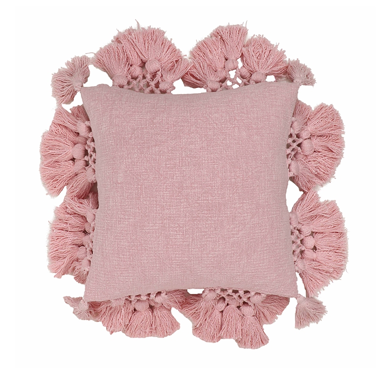 Tov Furniture Stone Washed Blush Cotton Tasseled Pillow In Pink In Pink