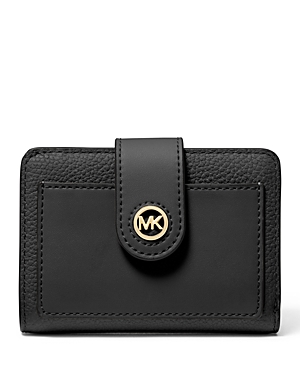 Shop Michael Kors Michael  Small Leather Compact Wallet In Black