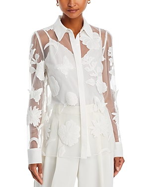 Shop Milly Ashton 3d Butterfly Blouse In White