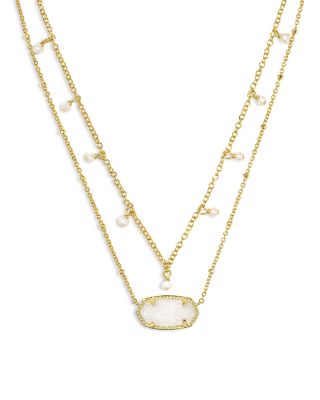 Elisa Cultured Freshwater Pearl & Drusy Stone Adjustable Layered Necklace, 19"