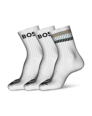 Hugo Boss Rib Stripe Crew Socks, Pack Of 3 In White