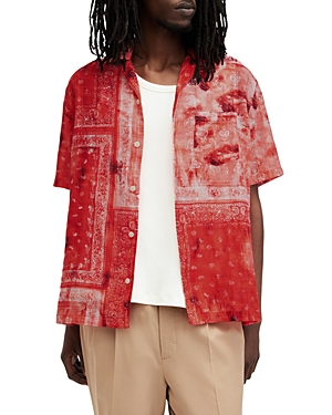 Shop Allsaints Tijuana Short Sleeve Button Front Camp Shirt In Apple Red