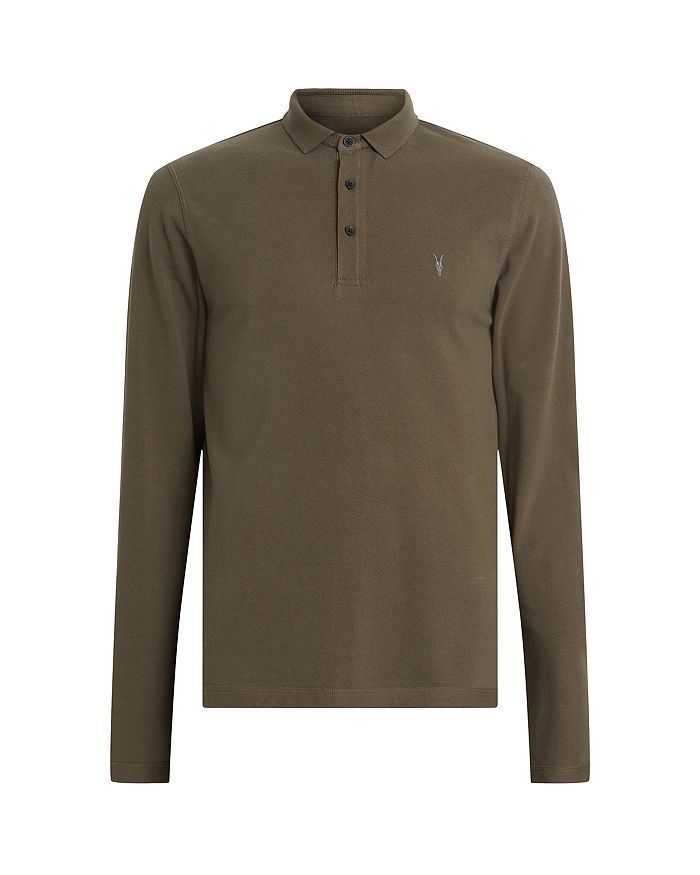 Shop Allsaints Reform Slim Fit Long Sleeve Polo Shirt In Ash Khaki