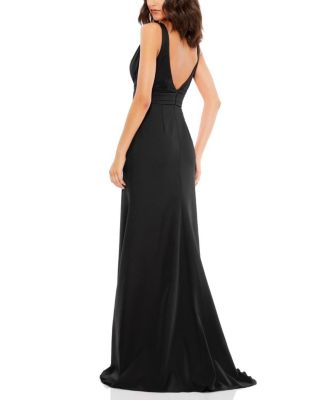 Sleeveless V Neck Bow Detail Mermaid Gown