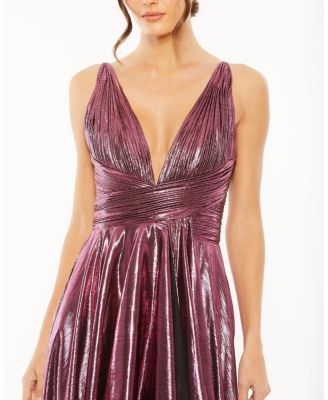 Sleeveless V Neck Pleated Top Metallic Dress
