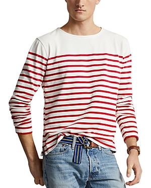 Shop Polo Ralph Lauren Cotton Classic Fit Striped Boatneck Shirt In White/red