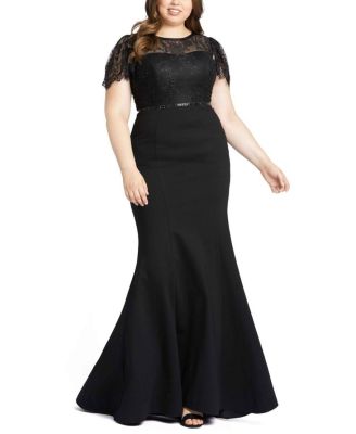 Mac Duggal - Lace Illusion High Neck Cap Sleeve Gown