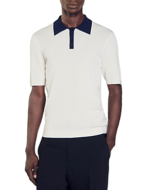 Shop Sandro Simone Short Sleeve Button Polo Shirt In Ecru