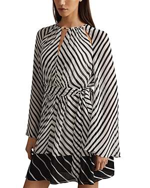 Shop Reiss Minty Color Blocked Striped Dress In Black/neutral