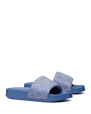 Shop Tory Burch Women's Double T Pool Slide Sandals In Saphire Blue