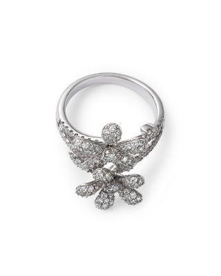 Diamond Pav&eacute; Double Flower Ring in 14K White Gold, 1.45 tcw