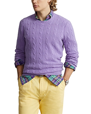 Shop Polo Ralph Lauren Cashmere Cable Knit Crewneck Sweater In Purple