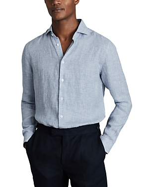 Shop Reiss Ruban Long Sleeve Button Front Linen Shirt In Soft Blue 2