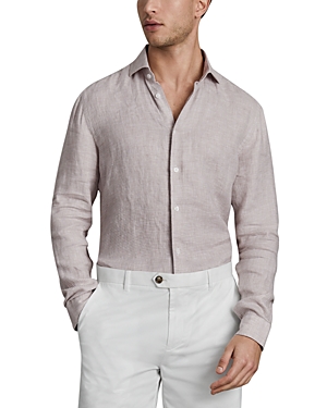 Shop Reiss Ruban Long Sleeve Button Front Linen Shirt In Oatmeal Puppyto