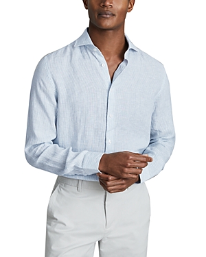 Shop Reiss Ruban Long Sleeve Button Front Linen Shirt In Soft Blue