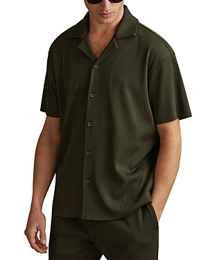 Shop Reiss Chase Short Sleeve Ottoman Cuban Collar Shirt In Green