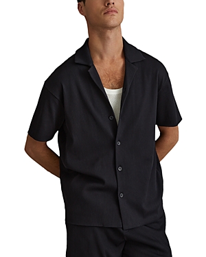 Shop Reiss Chase Short Sleeve Ottoman Cuban Collar Shirt In Navy