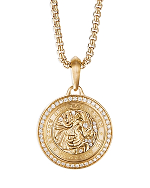 18K Yellow Gold Amulets Diamond St. Christopher Medallion Pendant