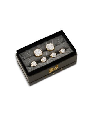 White Pav&eacute; Crystal Stud & Cufflink Set
