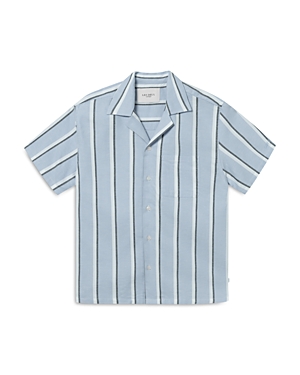 Shop Les Deux Lawson Stripe Short Sleeve Shirt In Summer Sky/white