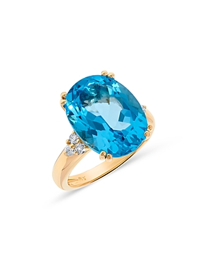 Shop Bloomingdale's Blue Topaz & Diamond Oval Statement Ring In 14k Yellow Gold In Blue/gold