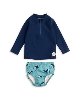 FIRSTS by petit lem - Boys' Long Sleeve Top & Whale Print Diaper Rashguard Swim Set - Baby