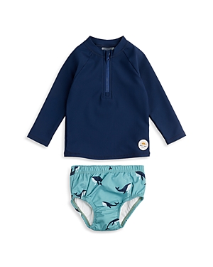 Firsts By Petit Lem Boys' Long Sleeve Top & Whale Print Diaper Rashguard Swim Set - Baby In Navy