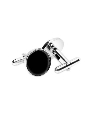 Silver-Tone Onyx Inlay Round Cufflinks