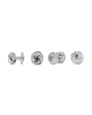 Silver-Tone Knotted Stud & Cufflink Set