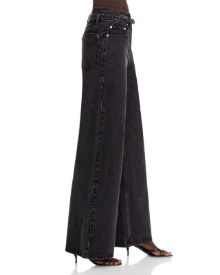 Belted Wide Leg Jeans In Washed Black