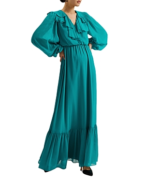 Shop Ted Baker Ruffled Long Sleeve Maxi Dress In Green