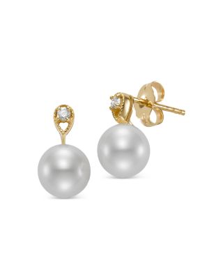 Bloomingdale's Fine Collection Cultured Freshwater Pearl & Diamond Stud Earrings in 14K Yellow Gold
