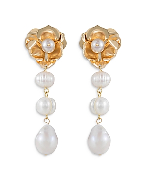 Shop Ettika Golden Petals & Graduating Cultured Freshwater Pearl Earrings In White/gold